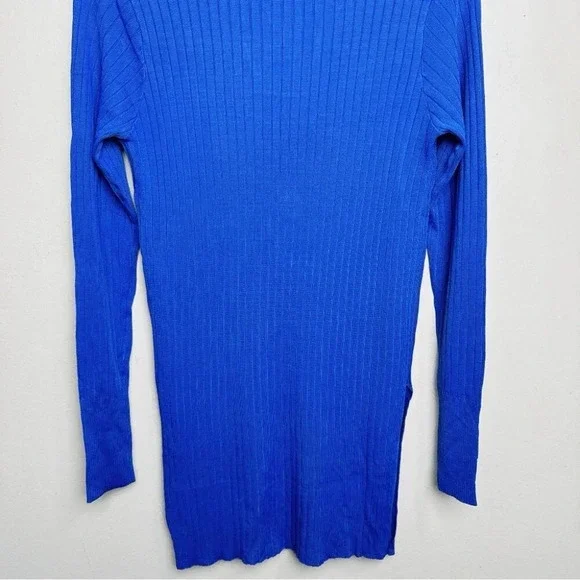 Zara Womens Size Medium Ribbed Royal Blue Slit Hem  Tunic Top - Picture 12 of 13